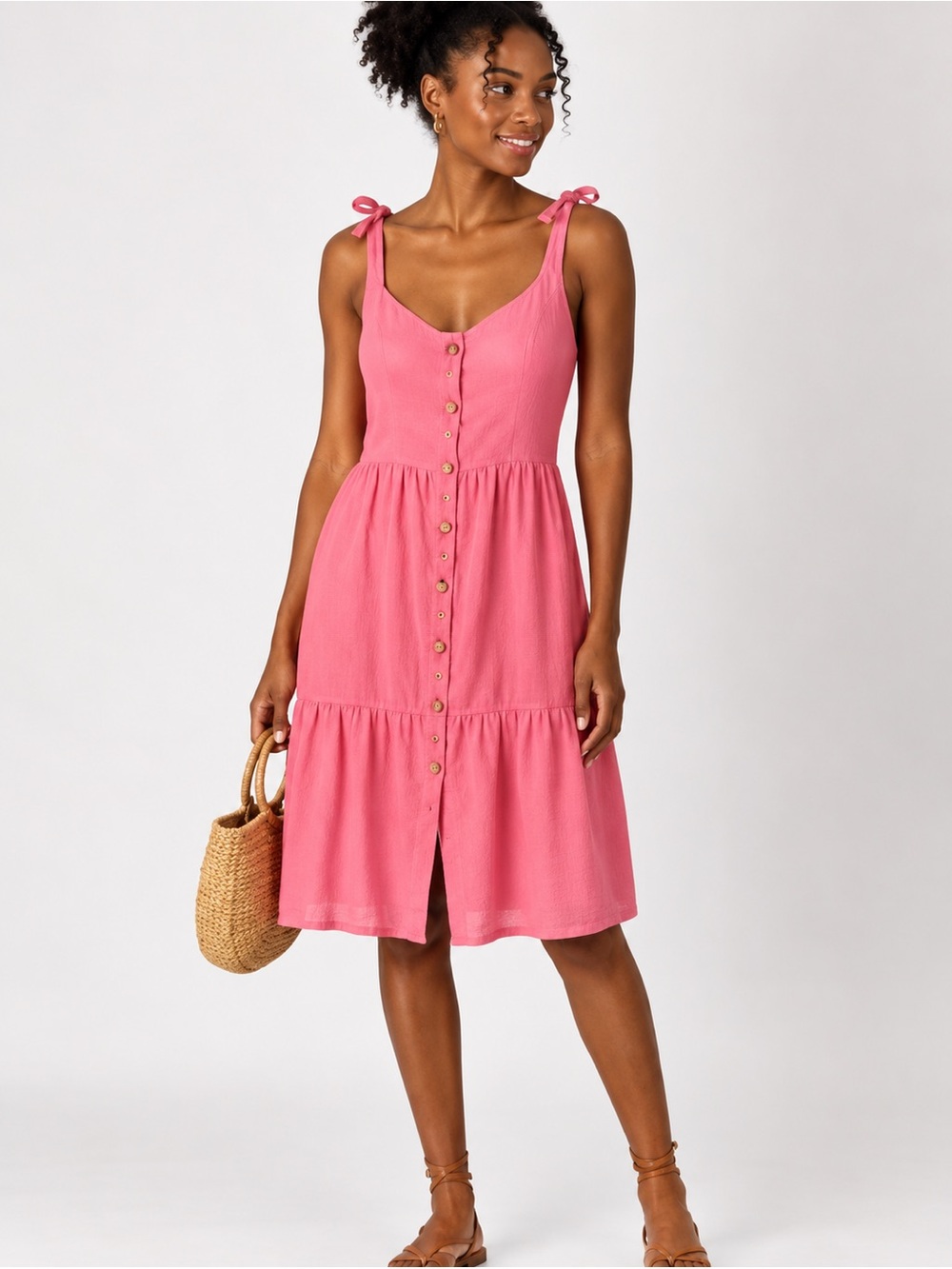 Rocks & Indigo Tie-Shoulder Button-Front Sundress